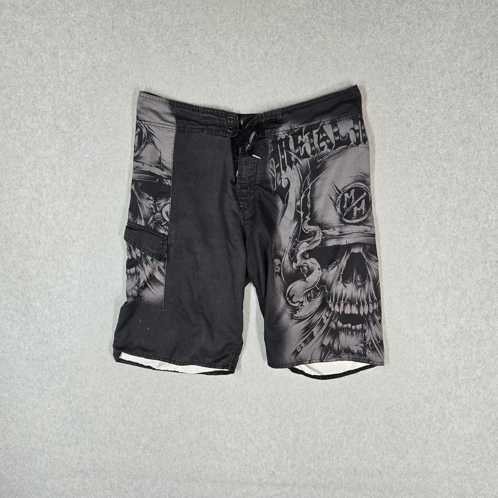 Metal Mulisha Men Swimwear 34 Black Board Shorts Skull Logo Graphic Grunge READ